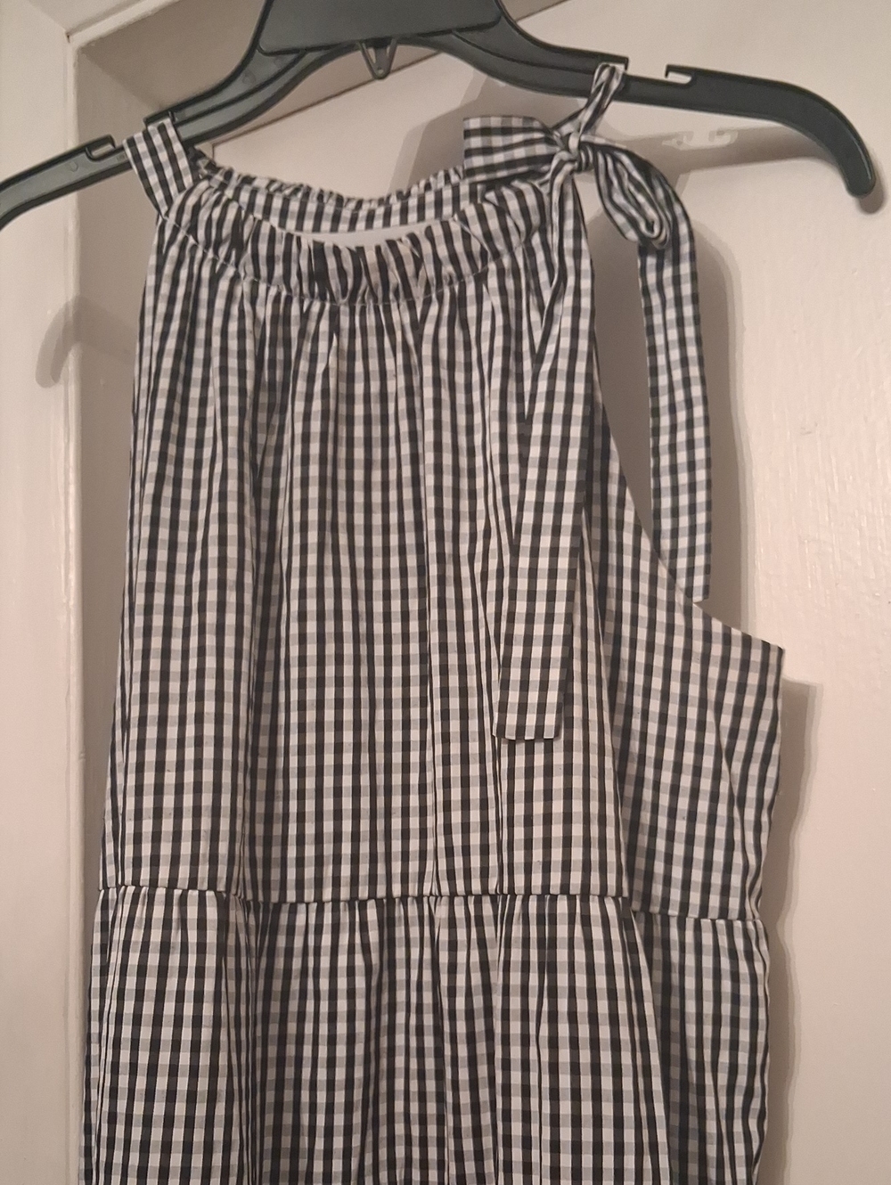 Maggy London Black & White Gingham Tie-Shoulder Maxi Dress